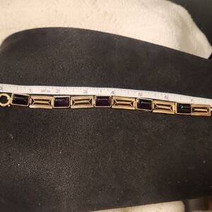 1920s Vintage Gold Tone Bracelet with Deep Purple Accents